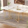 White Extendable Dining Table with Marble Structure, Gilded Metal Table Legs, 140/180*80 Cm, Exquisite Luxury, Rectangular, Suitable for 4–6 Persons