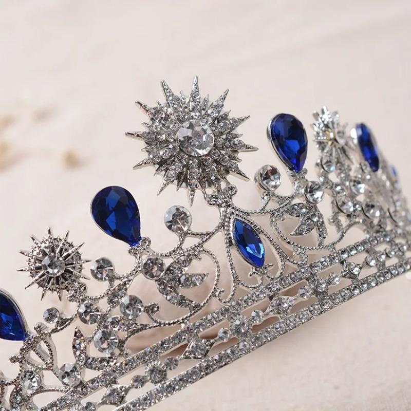 Luxury Elegant Blue Rhinestone Bridal Tiara Crystal Wedding Quinceanera Tiaras And Crowns Pageant Tiara Hair Jewelry Accessories