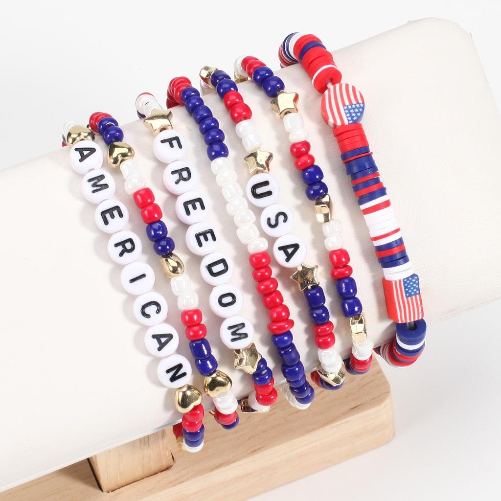 New American Independence Day Bracelet USA America FREEDOM US Flag Soft Ceramic Beaded