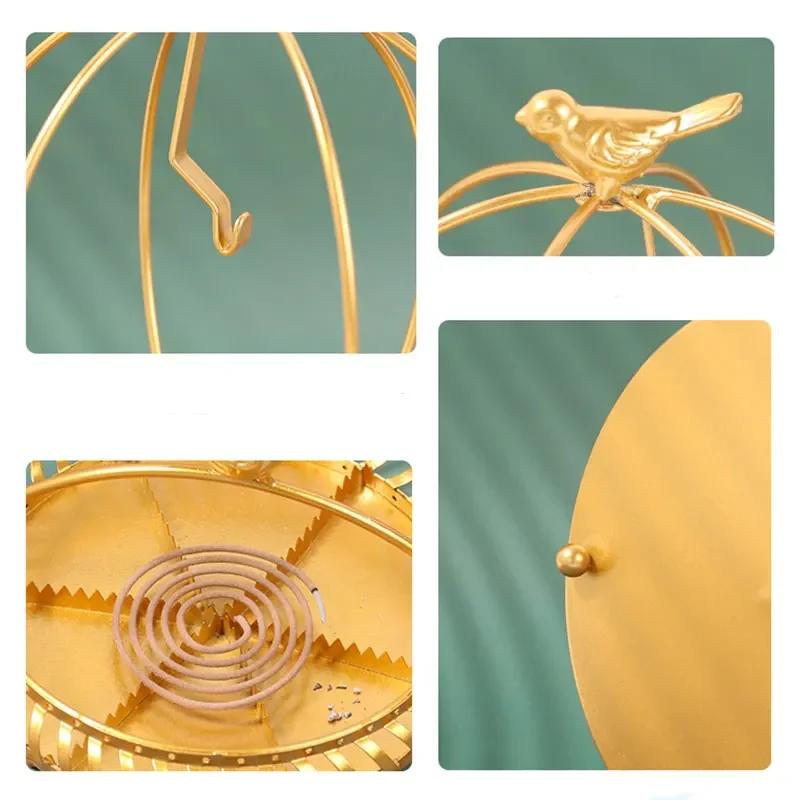 Nordic Home And Desktop Decor Birdcage Meatl Wrought Iron Golden Mosquito Coil Holder Baseus   Stand  Incense