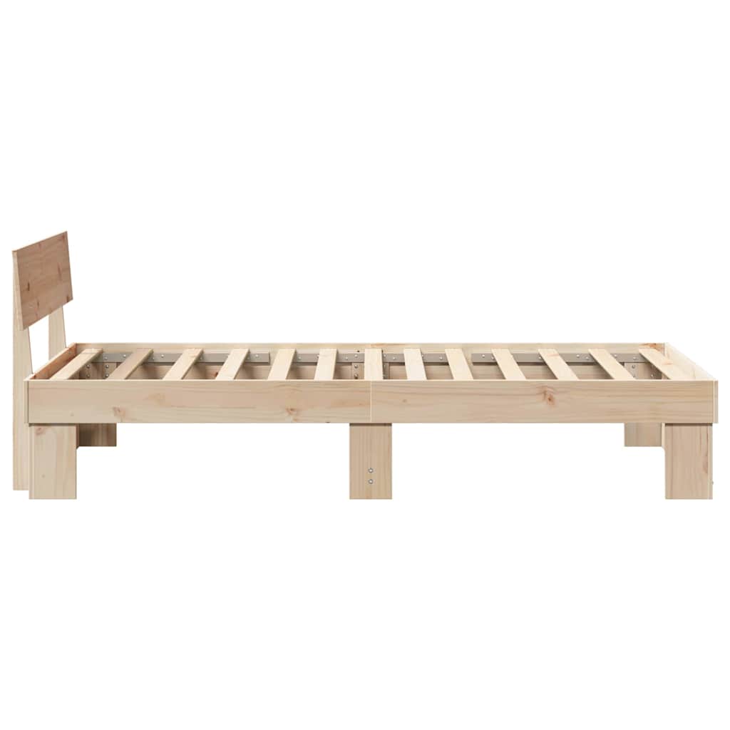 Bed Frame with Headboard Natural Finish 100 X 200 Cm Solid Pine Wood