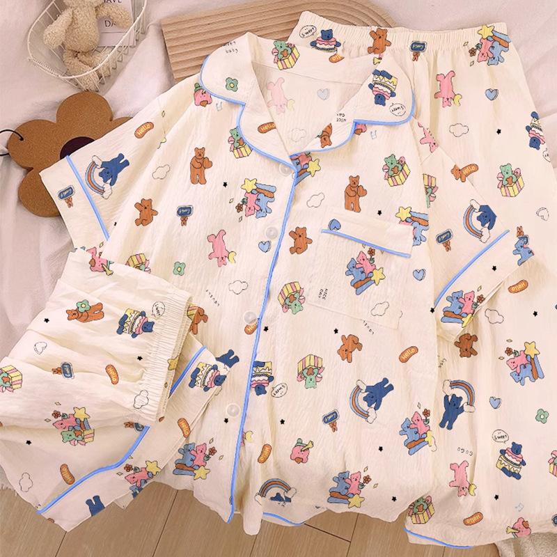 Mengqu Happy Bear Spring And Summer Pajamas Women'S Summer Short Sleeve Three-Piece Cute Loungewear