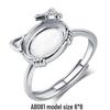 925 Silver Plated Open DIY Ring Base with Amber Gemstone for Women