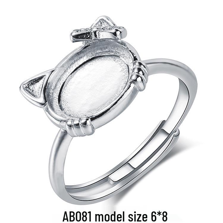 925 Silver Plated Open DIY Ring Base with Amber Gemstone for Women