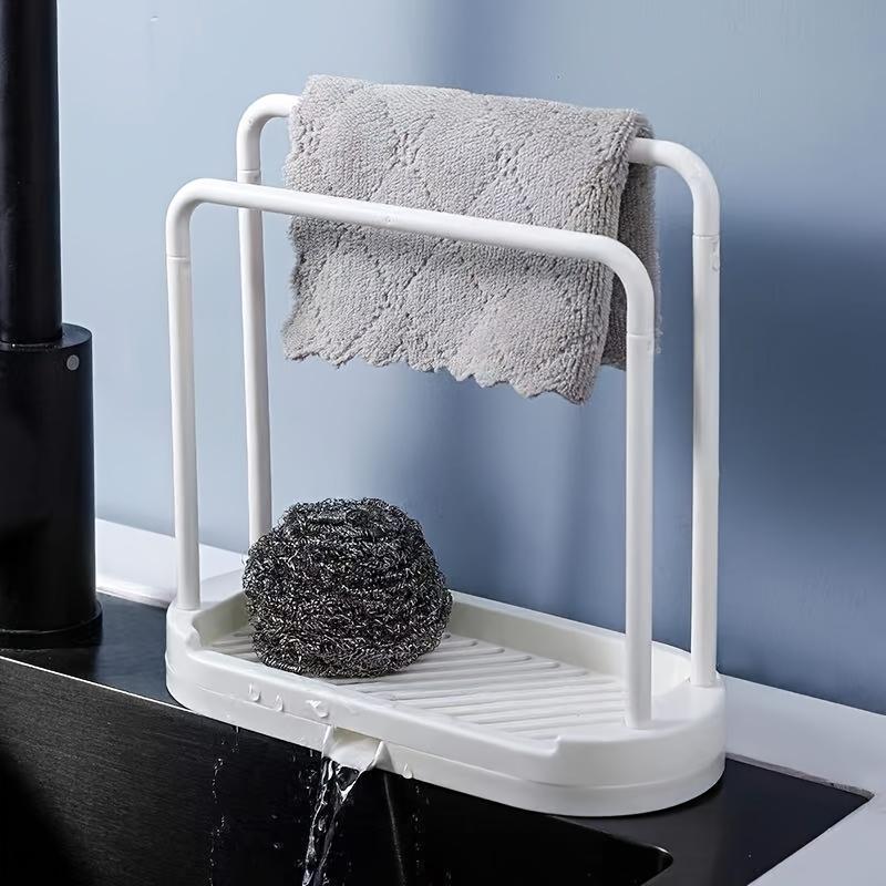 Space-Saving White Plastic Kitchen Sink Organizer - Multi-Functional Towel and Sponge Holder with Drainage Rack, Suitable for Stalls and Home Use