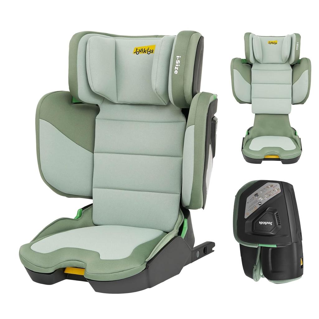 Jovikids Foldable Child Seat with ISOFIX, i-Size R129 Car Seats approx 3-12 Years (100-150cm), Booster Seat with Backrest, Suitable for Travel (Green)