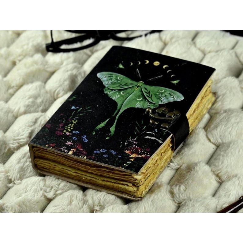 

Luna Moth Leather Grimoire | Handmade Book of Shadows | Gothic Witchcraft Spellbook | Refillable Wiccan Pagan Journal | Witchy Gift 7 x 5 in