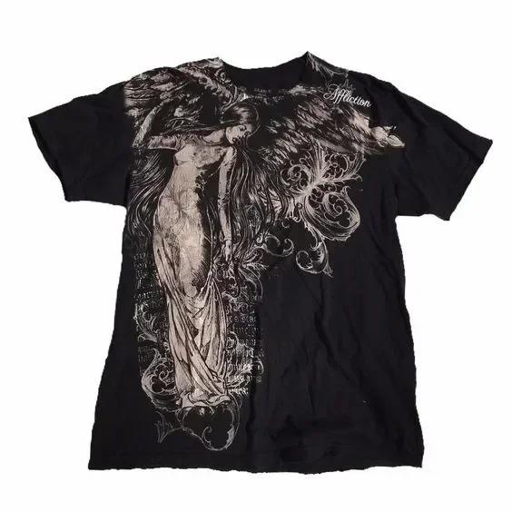 2000er Neues amerikanisches Retro lässiges HipHop Gothic Print Damenbekleidung Mode T-Shirt Street Kurzarm Damen und Herren y2K Tops