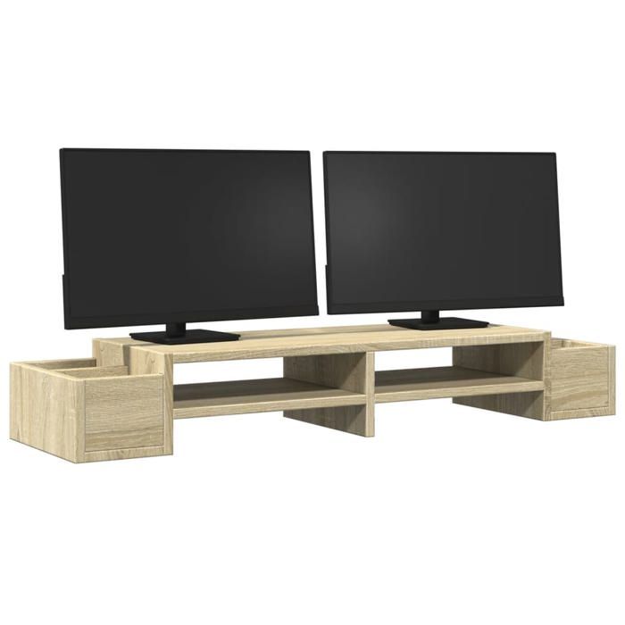 VidaXL Support de moniteur avec rangement chêne sonoma bois ingénierie, support de moniteur pour bureau, étagère de 854690