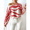 Autumn New European and American Style One-word Collar Sexy Off-the-shoulder Fashion Striped Printing Loose Casual Long-sleeved Shirt Top