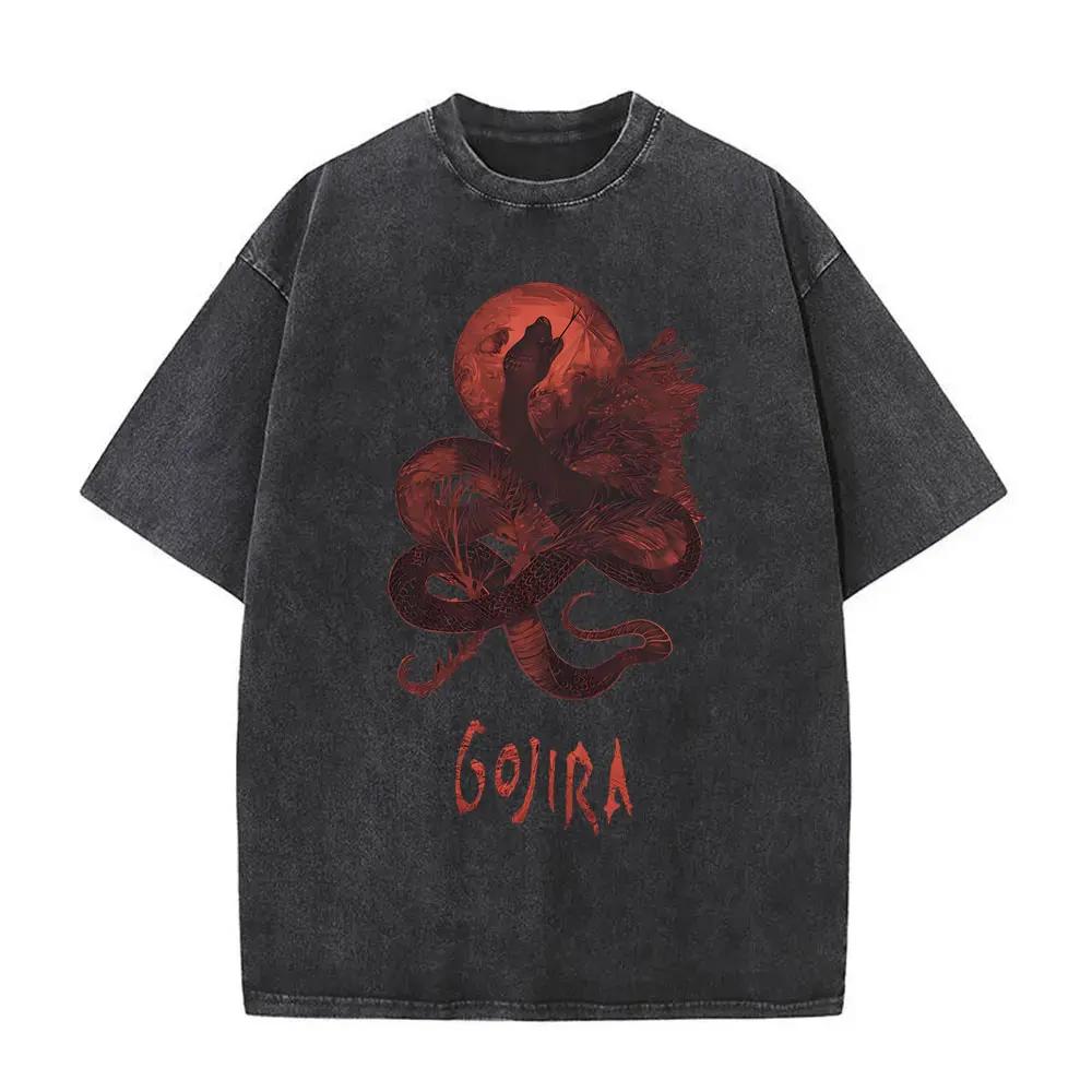 Gewaschenes Vintage Metallband Gojira Fortitude Grafik T-Shirt Herren Mode Retro Rock T-Shirts Herren Baumwolle Oversized T-Shirt