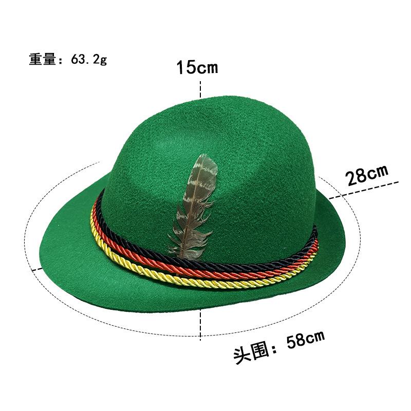 Oktoberfest green jazz hat, grey non-woven styling jazz feather party hat performance hat