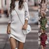 High Neck Long Sleeve Women's Knitted Dress Sweater Autumn Winter New Style Cross-Border Fashion Elegant Classy Female Garment