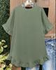 Plus Size Women's Ice Silk Pleated Ruffle Top with Flare Sleeves and Round Neck.