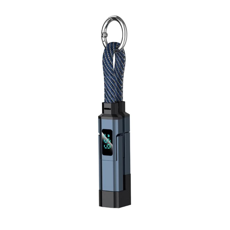 Multifunctional Keychain Charging Cord with Digital Display Zinc Alloy Construction 40Gbps Data Cable for Travel Use