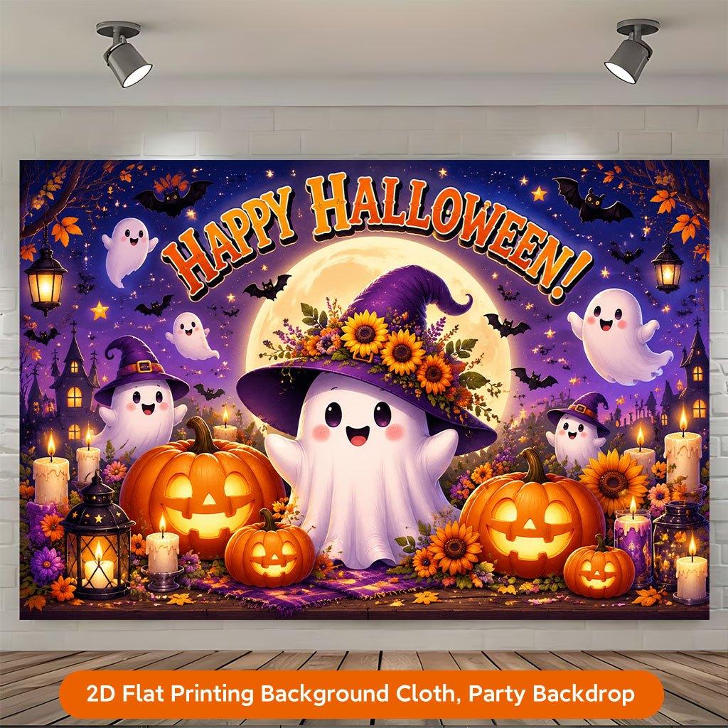 1 piece of 2D flat background fabric pumpkin ghost happy Halloween background bannerzyc