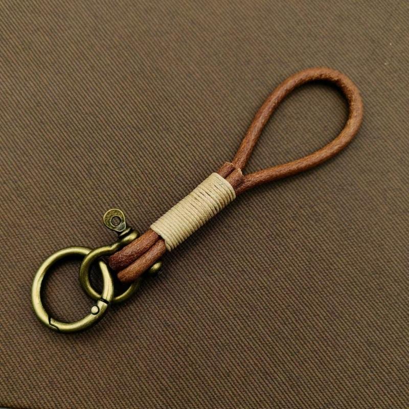 Braided PU Leather Spring Keychain Classical Vintage Design Soft Rope Pendant Charm Creative Gift for Men and Women