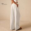 Relaxed Fit Women Bottoms Pants Casual Wide Leg Trousers Elastic Waist Adjustable Drawstring Solid Color Loose Work Travel Daily Wear