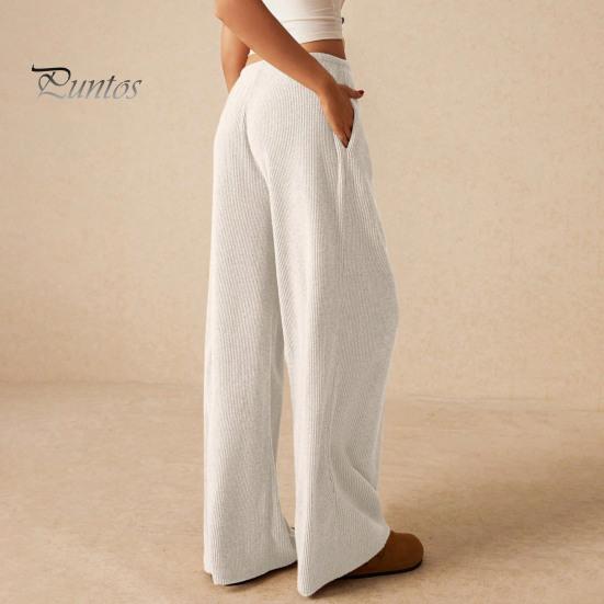 Relaxed Fit Women Bottoms Pants Casual Wide Leg Trousers Elastic Waist Adjustable Drawstring Solid Color Loose Work Travel Daily Wear