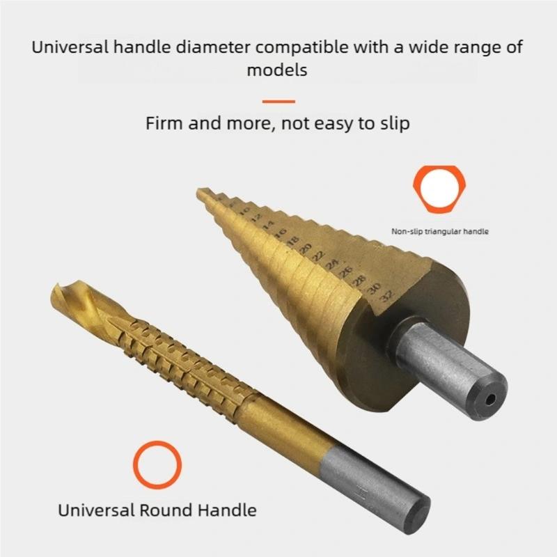 Triangular Shank Step Drill Bits 6Pcs Set High Speed Steel Multiple Material Drilling Woodworking Projects