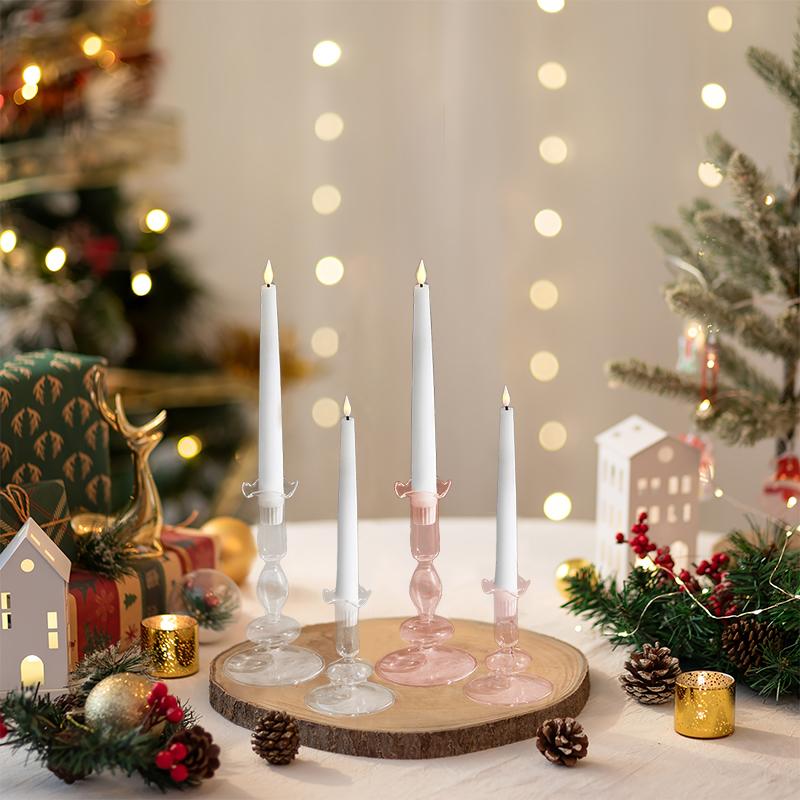 2PC/Set Transparent Parties Fried Flower Vases Elegant Glass Candlestick Holders For Taper Candles Wavy Bottle Mouth Home 3 Colors