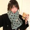 Korean Atmosphere Retro Flower Double-sided Knitted Scarf Women's Winter New Blue Warm Student Neck Scarf