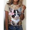 Summer Round Neck Cat Pattern 3D Print Top Fashionable Casual Short Sleeved Women's T-shirts