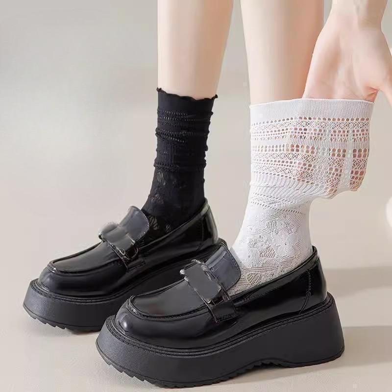 White Pile Hollow Mid-calf Socks, Thin Socks, Ice Socks, Thin Socks, Lace Socks, Mesh Lace, Summer