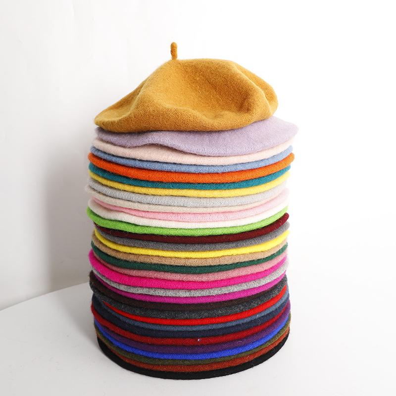 Women Wool Berets French Artist Style Warm Winter Beanie Hat Retro Plain Beret Solid Color Elegant Lady All Matched Autumn Caps
