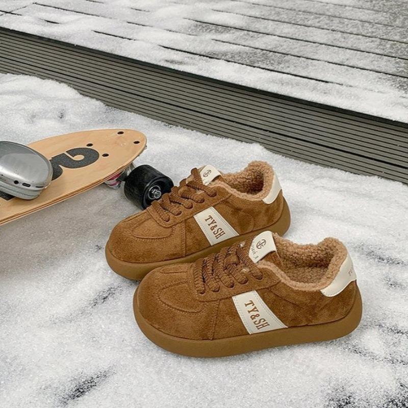 

Зимние Винтажные Теплые Низкие Хлопковые Ботинки на Толстой Подошве для Женщин, Блокировка Цвета, Универсальные Плюшевые Удобные Массивные Кроссовки 35