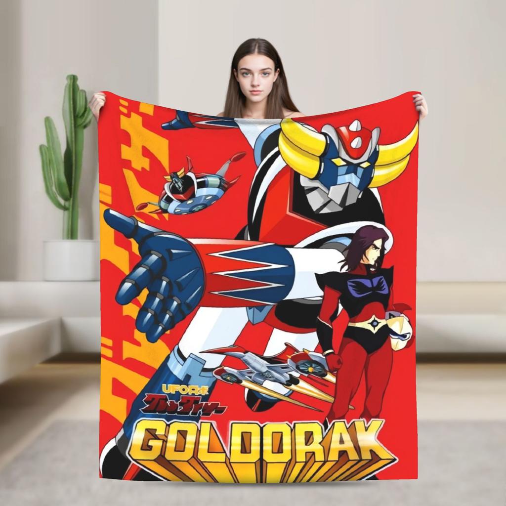 Goldorak Cartoon Blanket  Super Soft Print Plush Bedding Throws For Couch Chair Airplane Travel Flannel Bedspread Bed Cover