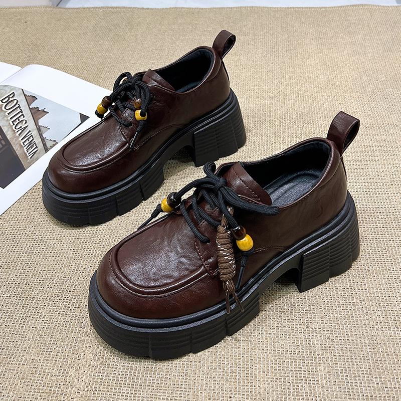 

Fashion Fall Women s Platform Casual Mid Heel Lace-Up Loafer High Heeled Single 35