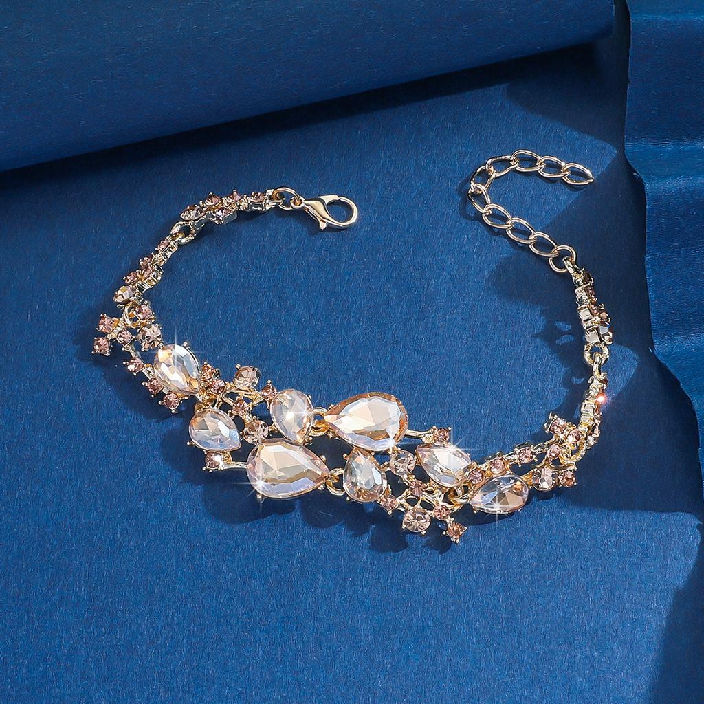 European and American Bridal Alloy Jewelry Wedding Accessories Water Diamond Bracelet Simple and Elegant Personalized Accessori