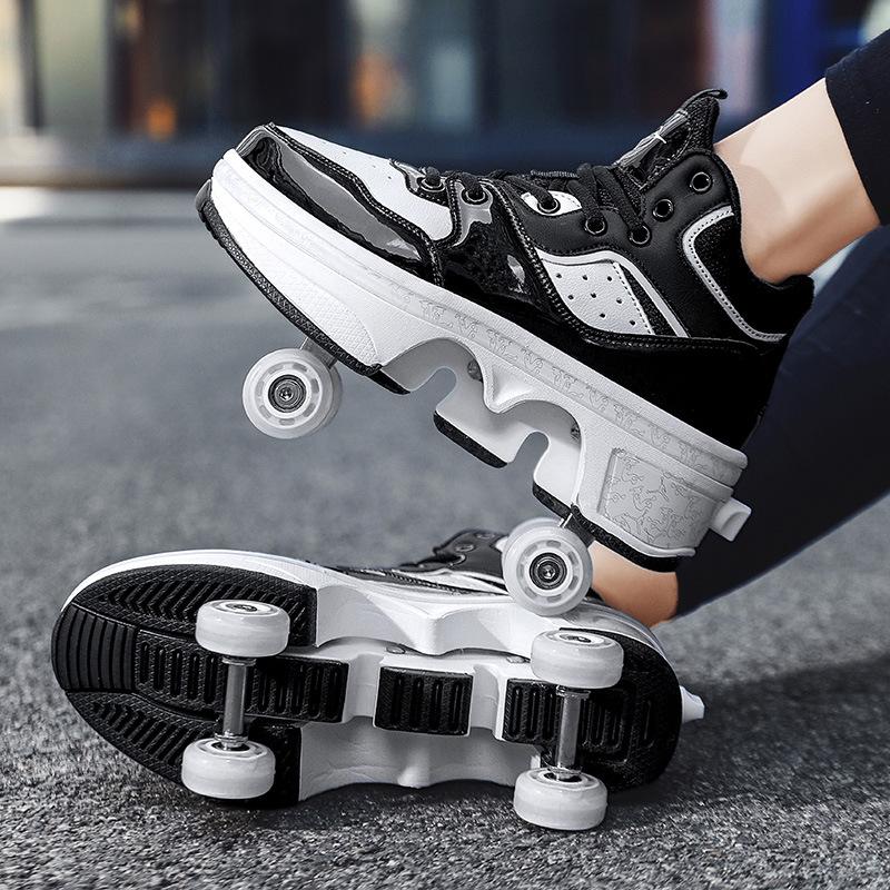 Four-wheel Runaway Shoes Children's Luminous Pulley Shoes Boys and Girls Skates Deformed Wheel Shoes