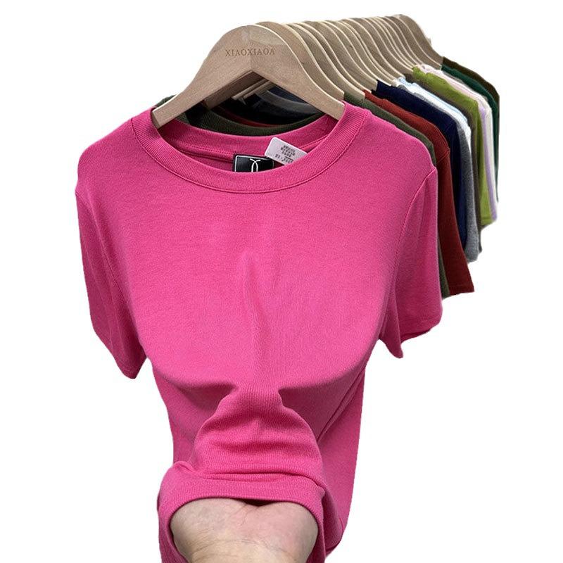 European Plus Size Ribbed Loose Short Sleeve T-shirt, Women's Green Base Layer Blouse