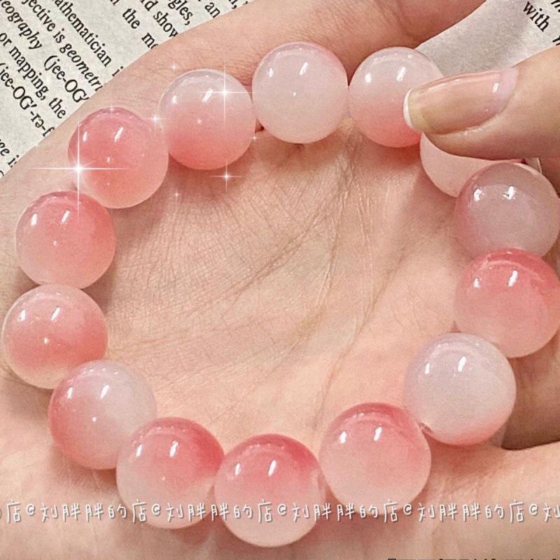 Ice White Jade Wenwan Bracelet: Soft Gradient Pink- Student Edition, Round Beads