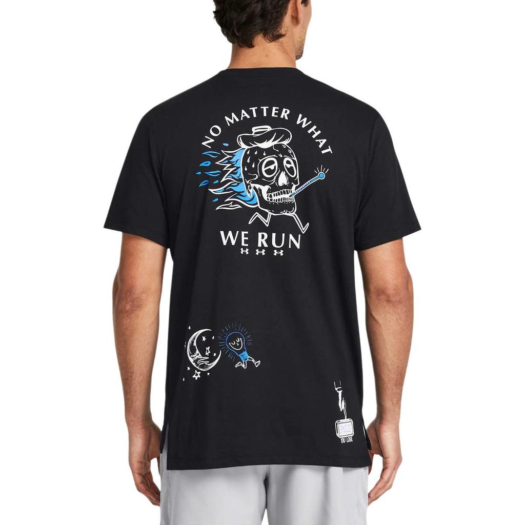 Under Armour Cartoon Letter Print Casual Crew Neck Short Sleeve T-Shirt Men Tops Black 1383414-001