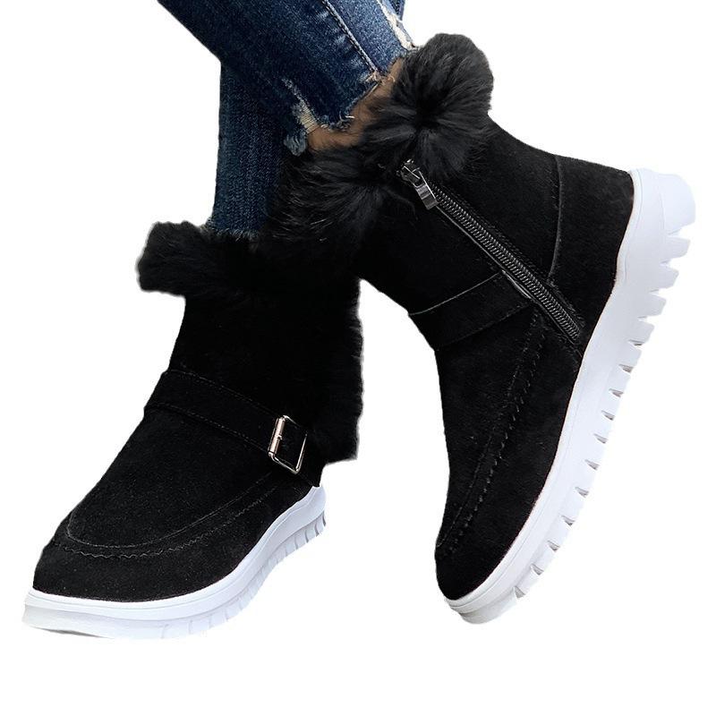 Large size snow boots new winter thickened solid color short boots plush edge flat boots