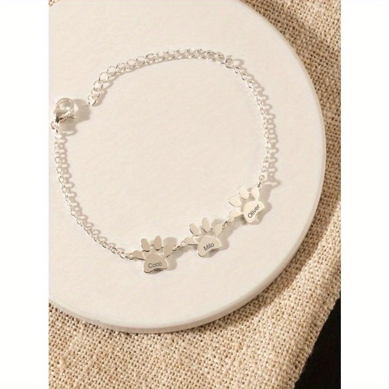 1pc Engraved Paw Print Bracelet, Personalized Dog Paw Bracelet with Name Gift for Pet Lovers, 1-3 Names Pet Memorial Gift