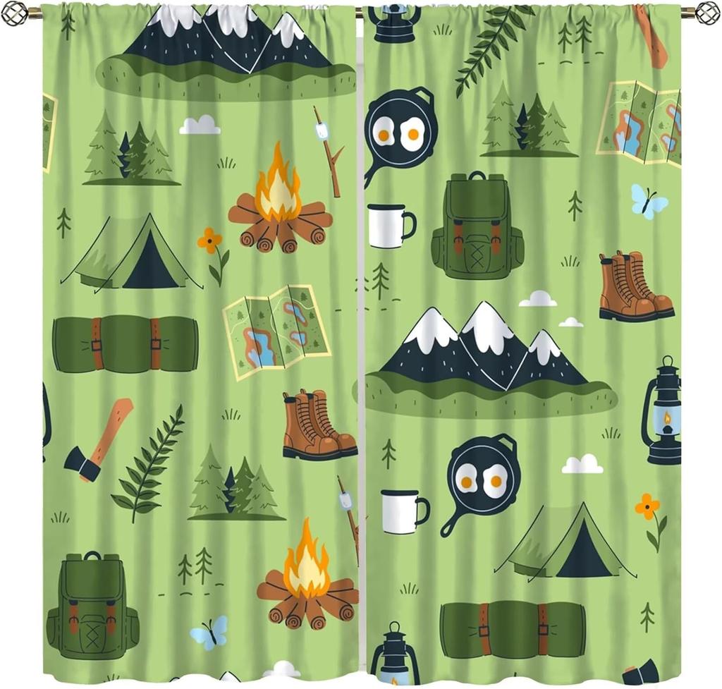 Retro Happy Camper Curta,Rustic Wood Plank Camping Travel Trailer Blackout Rod Pocket Window Curtain,For Boys Girls Living