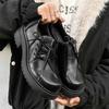 Fashion Casual thick soled men's leather shoes Classic designer style Fashion street walking Daily youthful versatile shoes Black