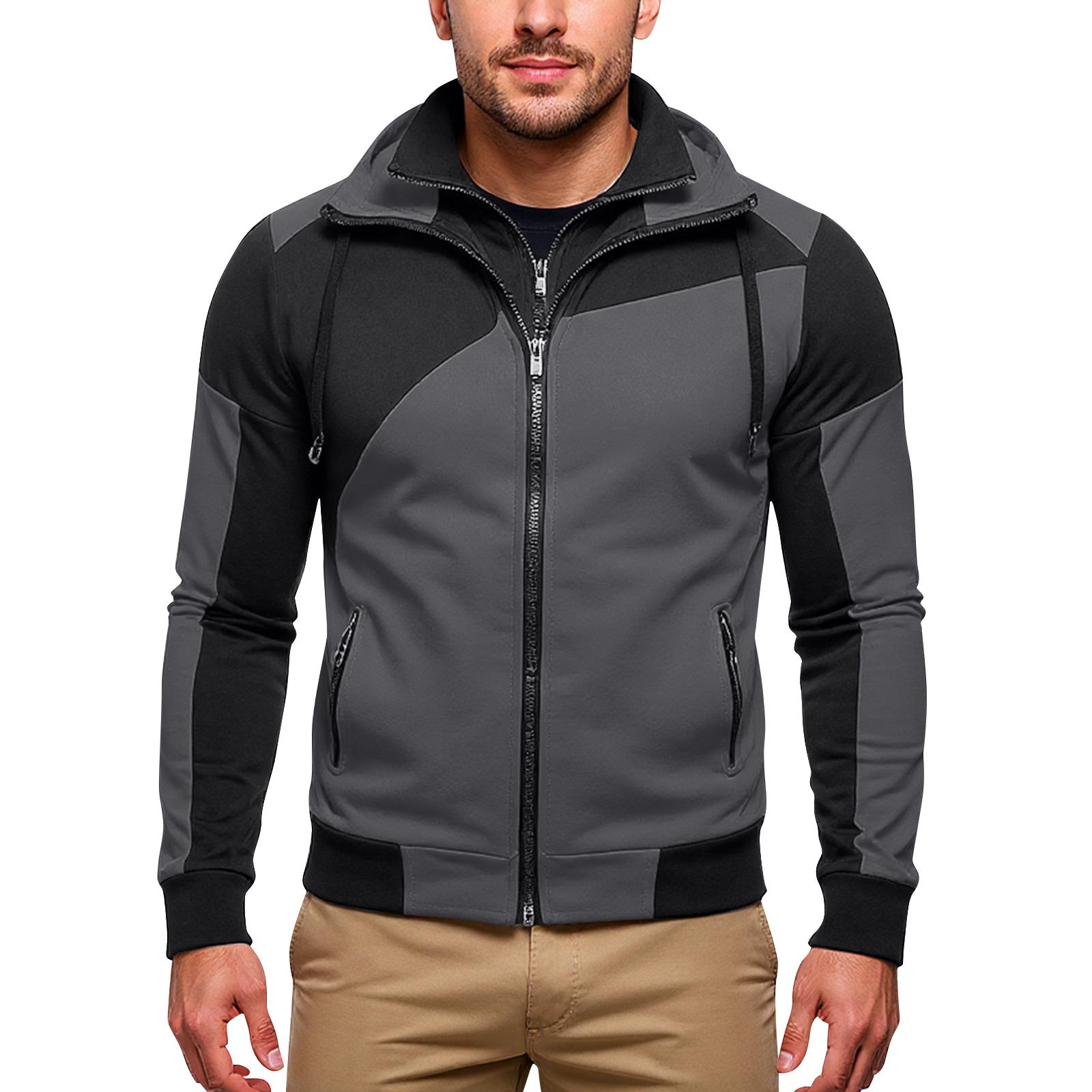 

Мужская куртка с вставками, кардиган с капюшоном на молнии в два слоя XL