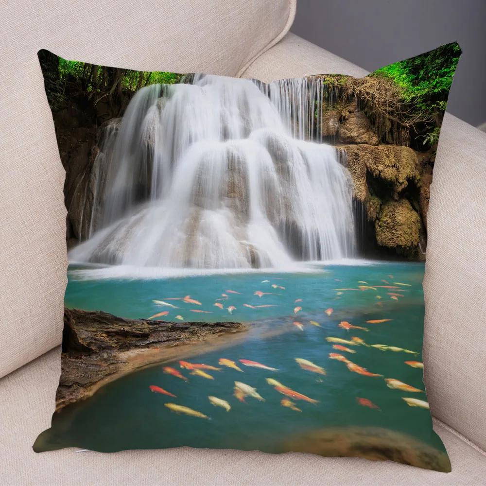 Waterfall Printed Pillow Case for Home Sofa Children Room Decor Beautiful Scenery Pillowcase Soft Plush Cushion Cover 45x45cm