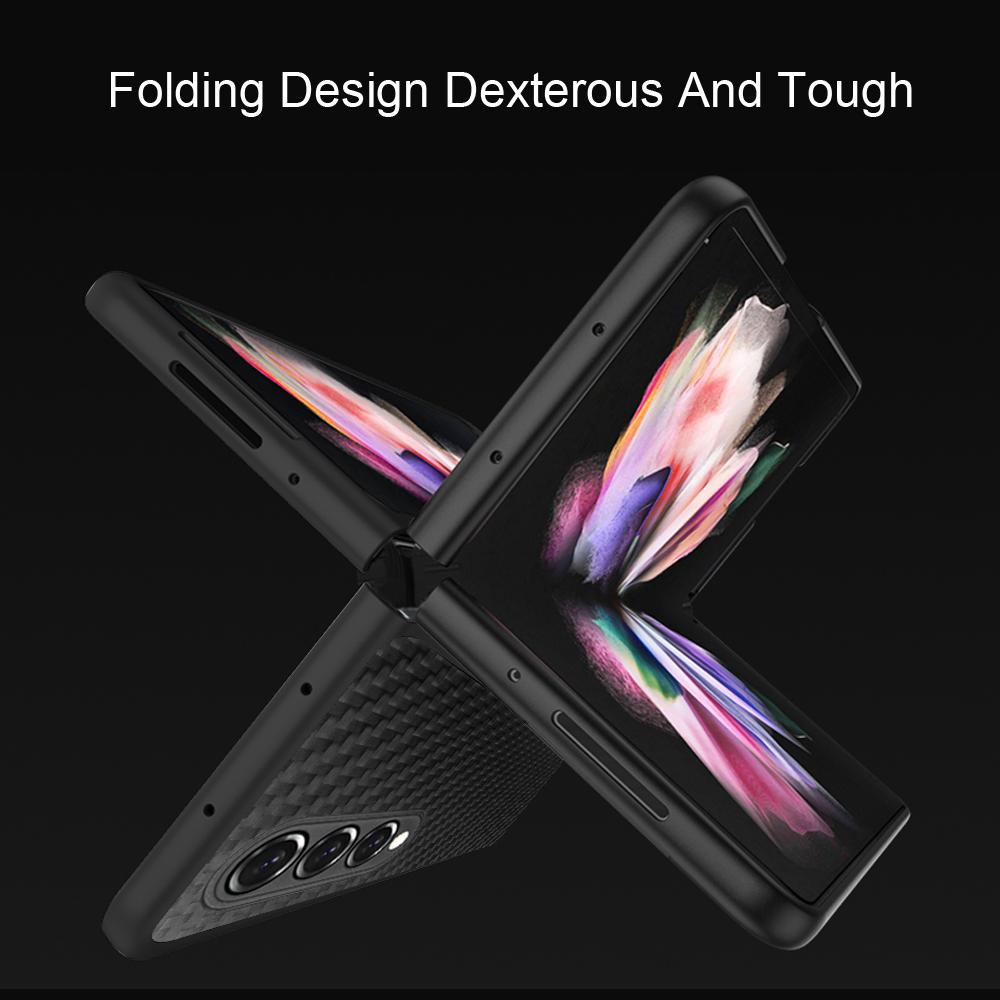 Luxuriöse, schlanke Handyhülle aus hartem PC mit Kohlefaser für Samsung Galaxy Z Fold 3 5g, stoßfeste Hülle mit Displayschutz