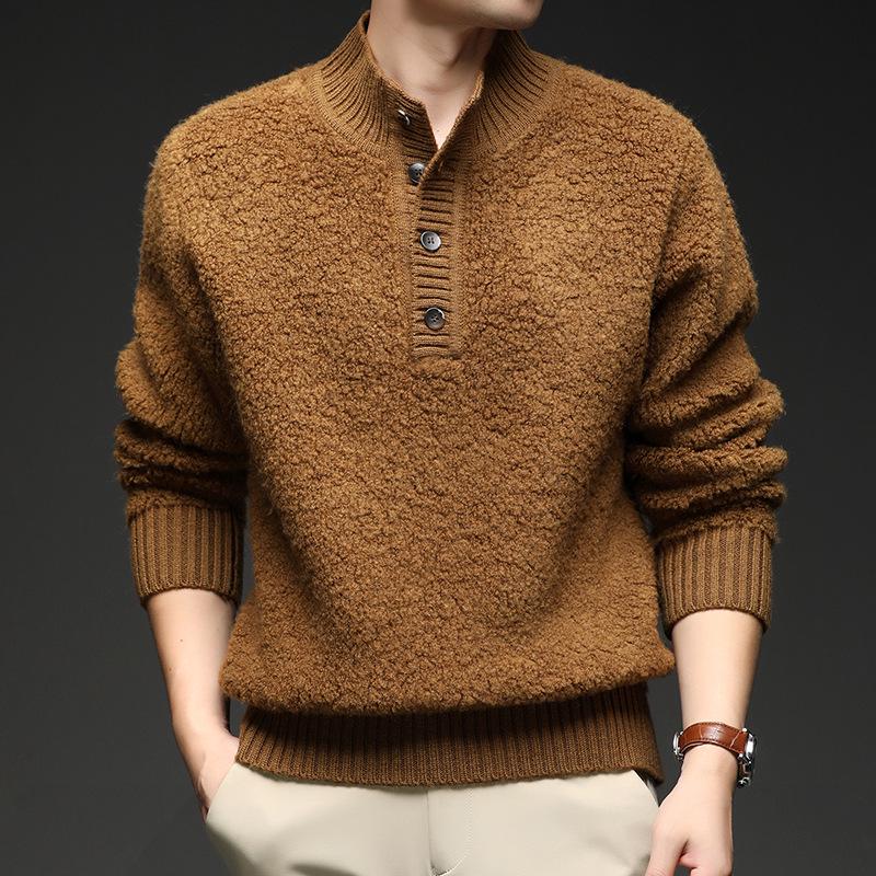 

Korean Style Men s Wool Sweater - Winter 2025, Loose, Warm Stand Collar for Middle-Aged & Young XXL