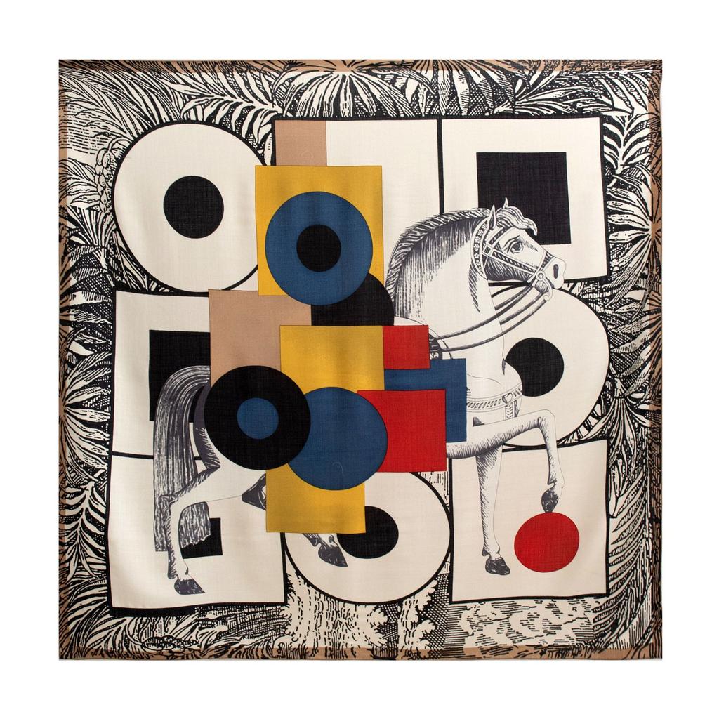 Silk Wool Black and White Cartoon Wool Scarf Silk Scarf Mulberry Silk Large Square Scarf Autumn and Winter Warm and Elegant Ladies Square Scarf