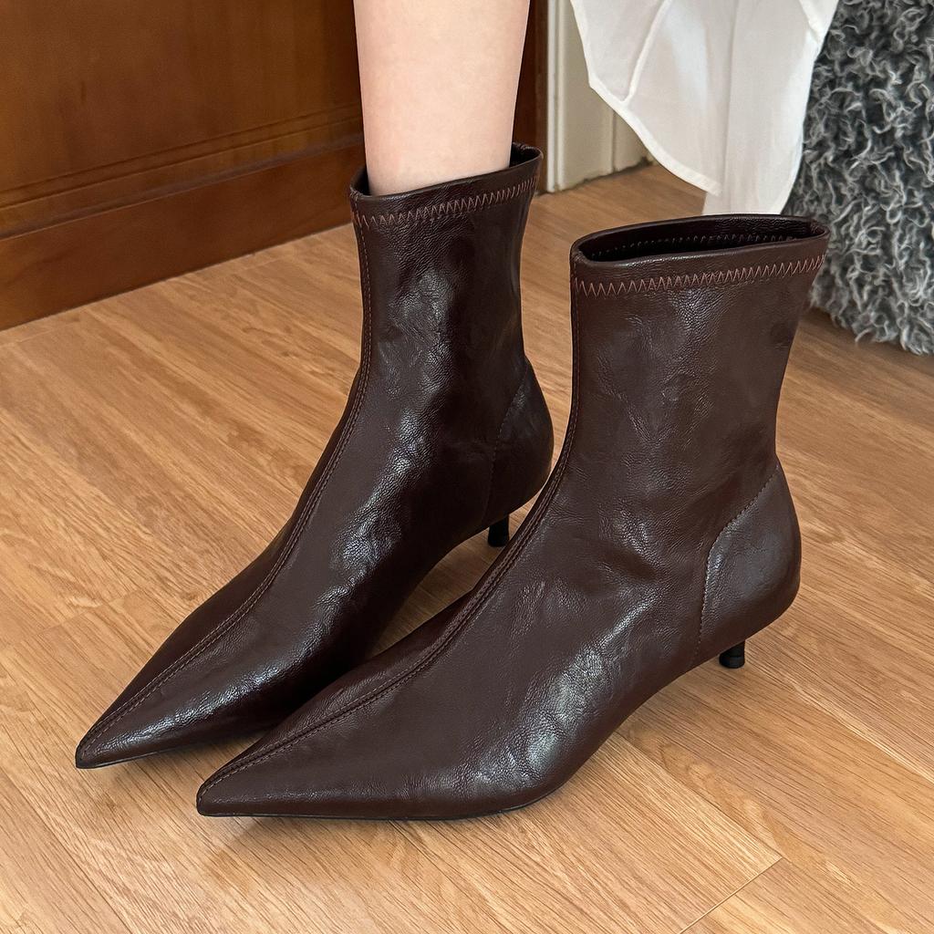 Comfortable and Easy To Wear! Retro Brown Soft Leather Cat and Short Boots Women's New Autumn Short Heel Boots