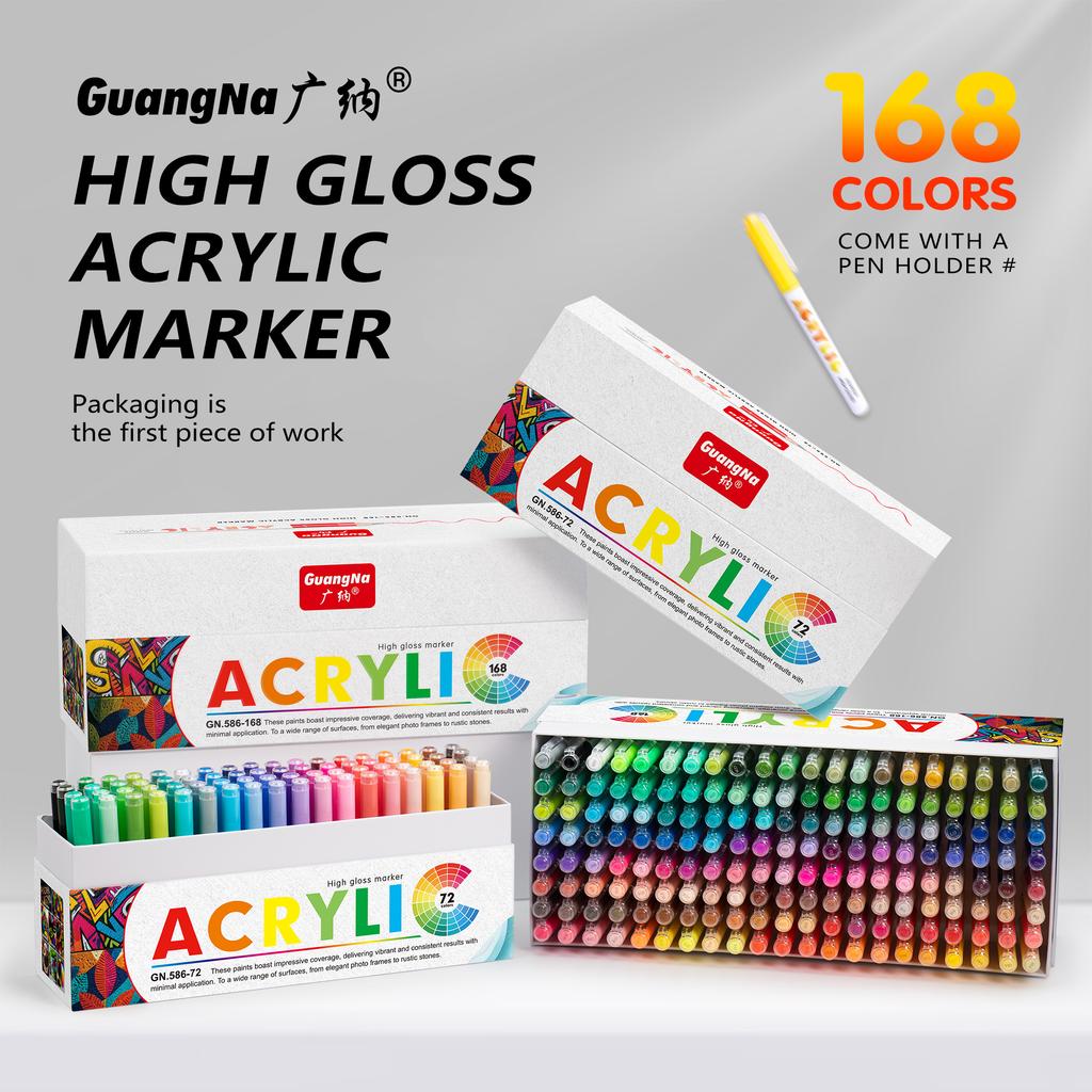 GuangNa 586 Straight Liquid High-gloss Acrylic Marker Pen 72/168 Color Art Painting Graffiti Manual Neutral Pen Large Capacity