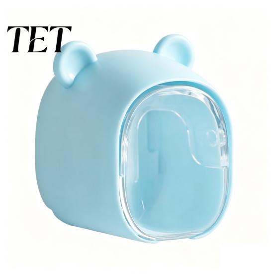 Wall Mounted Toothbrush Holder Cute Bear with Dustproof Flip Cover, Single Electric Organizer Dispenser Storage Organizer, Drill-free Electric/Manual