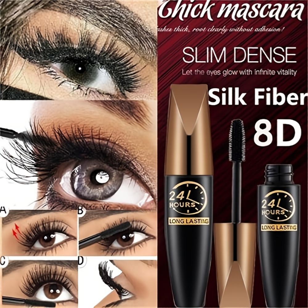 24-Hour L Lasting Waterproof 8D Fiber Mascara - Black, Thick, Curled Eyelash Extension Cosmetics Wear all day